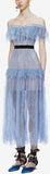 Off-Shoulder Fine Lace Maxi Dress, Light Blue