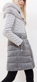 Rabbit Fur Chevron Paneled Puffer Coat