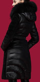 Belted Black Paneled Puffer Coat with Fur Hood