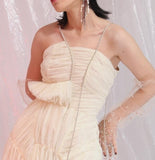 Pleated Mesh Asymmetrical Gown