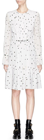 Spot Print Pintuck Silk Crepe Peplum Dress