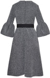 Bell-Sleeved Belted Midi Dress
