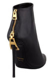 Black Zipper-Heel Leather Ankle Boot