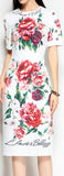 Floral-Print Crystal-Button-Embellished Sheath Dress