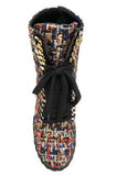 Tweed Lace-Up Wedged Boots - Multi or Black & White