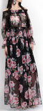 Rose-Printed Chiffon Gown