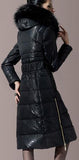 Belted Black Fur-Hooded Puffer Coat