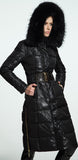 Belted Black Fur-Hooded Puffer Coat