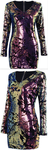 Embellished Multicolored V-Neck Mini Dress