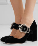 Imitation Pearl Buckle Pump, Black