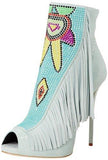 Suede Embellished Peep Toe 'Coline' Ankle Boots - Pink or Light Blue
