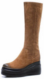 Suede Leather Platform Boots - Black or Brown