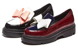 Patent Leather Bow Platform Loafers - Burgundy or Black