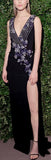 Black Floral-Embroidered V-Neck Sleeveless Gown