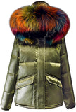 Rainbow Fur-Hooded Puffer Jacket - Champagne, Black, Blue or White