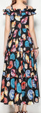 Off-the-Shoulder Shell-Print Ruffle-Trimmed Dress