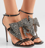 Patent Leather Sandals with Crystal Bows