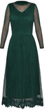 Plisse Lace-Trim Stretch Midi Dress, Green