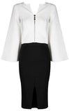 Bicolor Flared-Sleeve Zip Stretch Dress