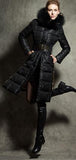 Belted Black Fur-Hooded Puffer Coat