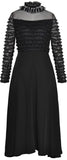 Crystal-Embellished Collar Ruffled Mesh Midi Dress