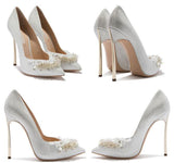 Blade Embellished Pumps - Gold or White/Silver