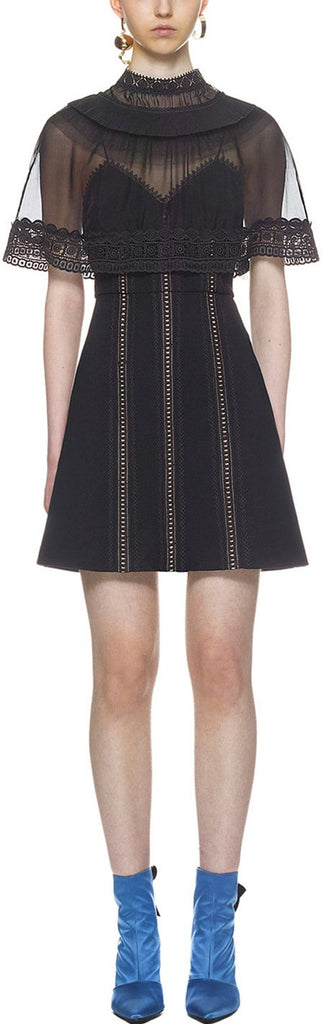 Black Trimmed Overlay Mini Dress