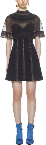 Black Trimmed Overlay Mini Dress