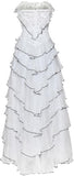 Ruffle Tiered Lace & Voile Strapless Gown, White