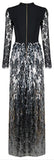 Embellished Lace-Sleeved Bustier-Bandage Gown-Black/Silver