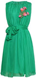 Floral-Appliques Chiffon Dress, Green