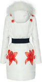 Fur-Hooded Floral Printed Belted Puffer Down Coat - DESIGNER INSPIRED FASHIONS