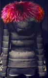 Embroidered-Sleeve Puffer Jacket with Fur Hood