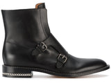 Black Monk Strap Leather Ankle Boots