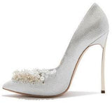 Blade Embellished Pumps - Gold or White/Silver