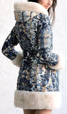 Fur-Trim Paisley Puffer Coat