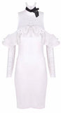 Ruffle Cold-Shoulder High-Neck Stretch Mini Dress