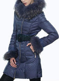 Fur-Trim Paneled Puffer Coat, Blue