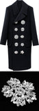Black Double-Breasted Crystal-Button-Embellished Coat