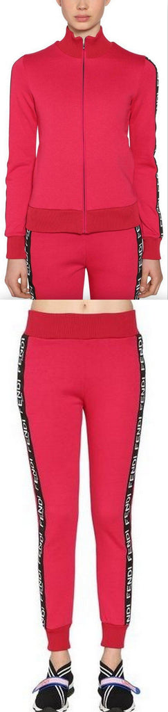 Logo Zip Jersey Sweatshirt and Pant Set, Red