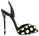 Satin Leopard Polka Dot Coline Sling Back Sandals