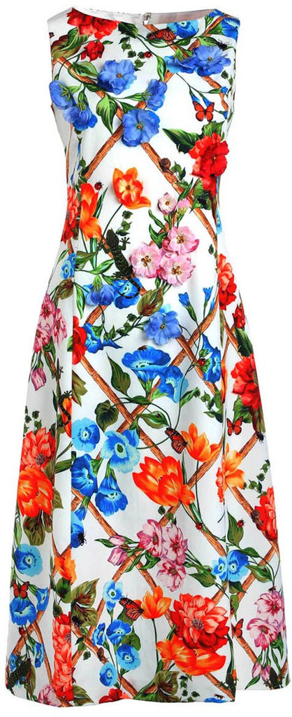 Floral Appliques Printed Midi Dress