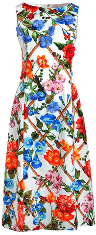 Floral Appliques Printed Midi Dress