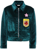 Beaded Appliqué Velvet Jacket, Deep Green