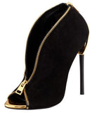 Zipper-Heel Suede Zip-Front Bootie