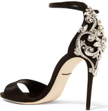 Embellished Satin Sandals - Black or Green