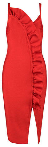 Red Ruffled Stretch Dress