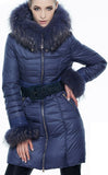 Fur-Trim Paneled Puffer Coat, Blue