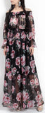Rose-Printed Chiffon Gown