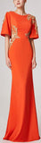 Embroidered Rhinestone Embellished Cut-Out Gown, Orange